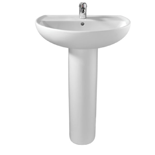 Twyford Alcona 1 Taphole 550mm Basin And Full Pedestal White GGAL01WH