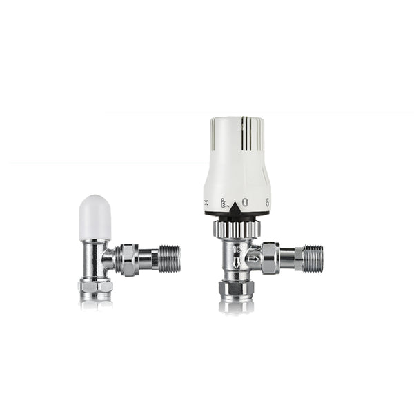 Plumbright Angled Thermostatic Radiator Valve And Lockshield Pack 15mm X 12.7mm C04167N031B