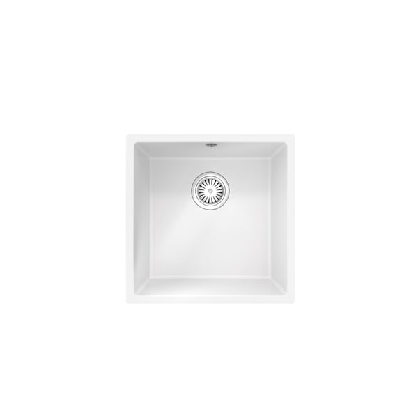 Ceki Matt White Comite single bowl Inset or Undermounted kitchen sink Over Size 440x440x211mm Supplied with Chrome Basket Strainer Waste