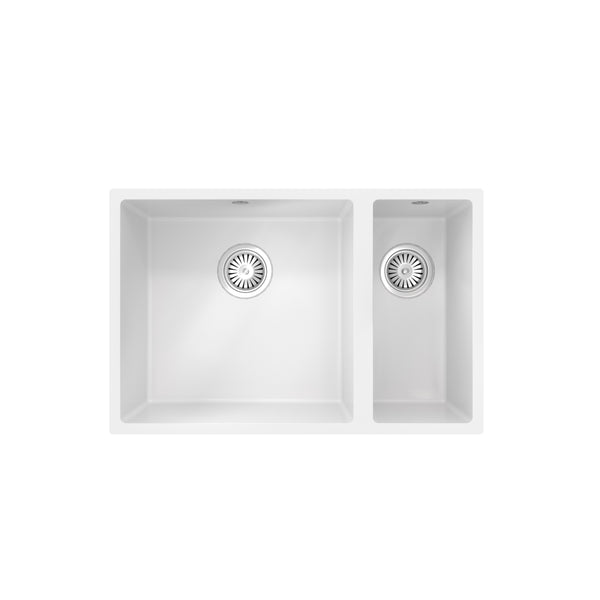 Ceki Matt White Comite 1.5 bowl Inset or Undermounted kitchen sink Over Size 670x440x206mm Supplied with Chrome Basket Strainer Wastes