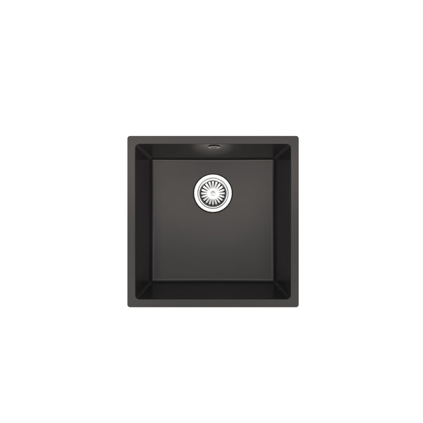 Ceki Black Comite single bowl Inset or Undermounted kitchen sink Over Size 440x440x211mm Supplied with Chrome Basket Strainer Waste