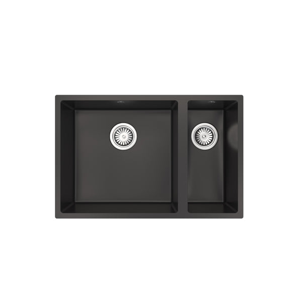 Ceki Black Comite 1.5 bowl Inset or Undermounted kitchen sink Over Size 670x440x206mm Supplied with Chrome Basket Strainer Wastes