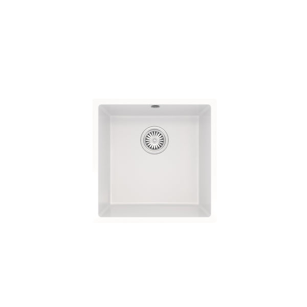 Ceki Gloss White Comite single bowl Inset or Undermounted kitchen sink Over Size 440x440x211mm Supplied with Chrome Basket Strainer Waste