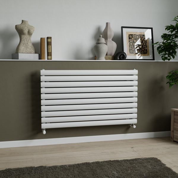 Plumbright Pearl 584x1200mm White Horizontal Oval Tube Designer Radiator PRLH5841200W